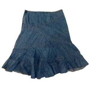 DKNY Jeans Blue Ruffle Denim Midi Skirt